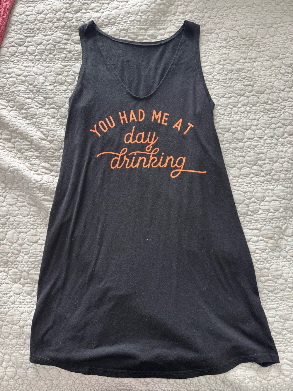 Graphic Tank Dress - "You Had Me At Day Drinking" - Black with Orange Script